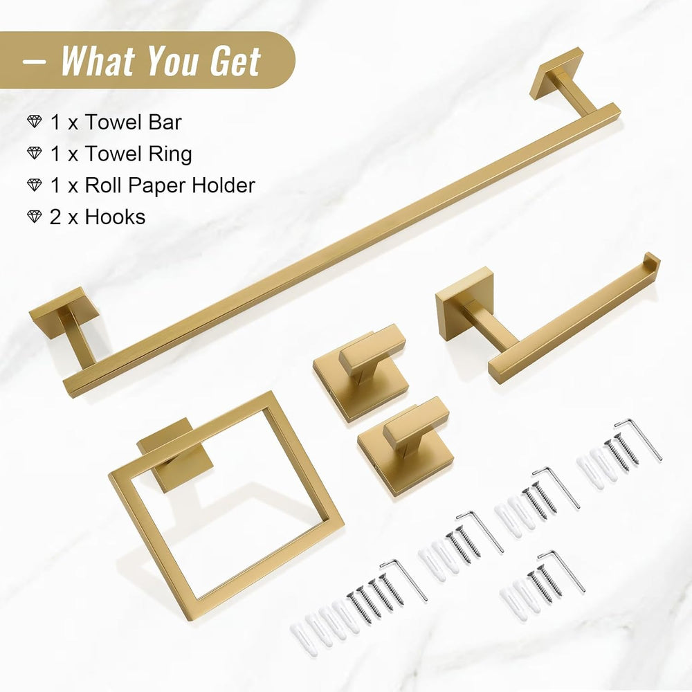 YACVCL Towel Bar Set, 5-Piece Brushed Gold Bathroom Hardware Set, Gold Bathro...