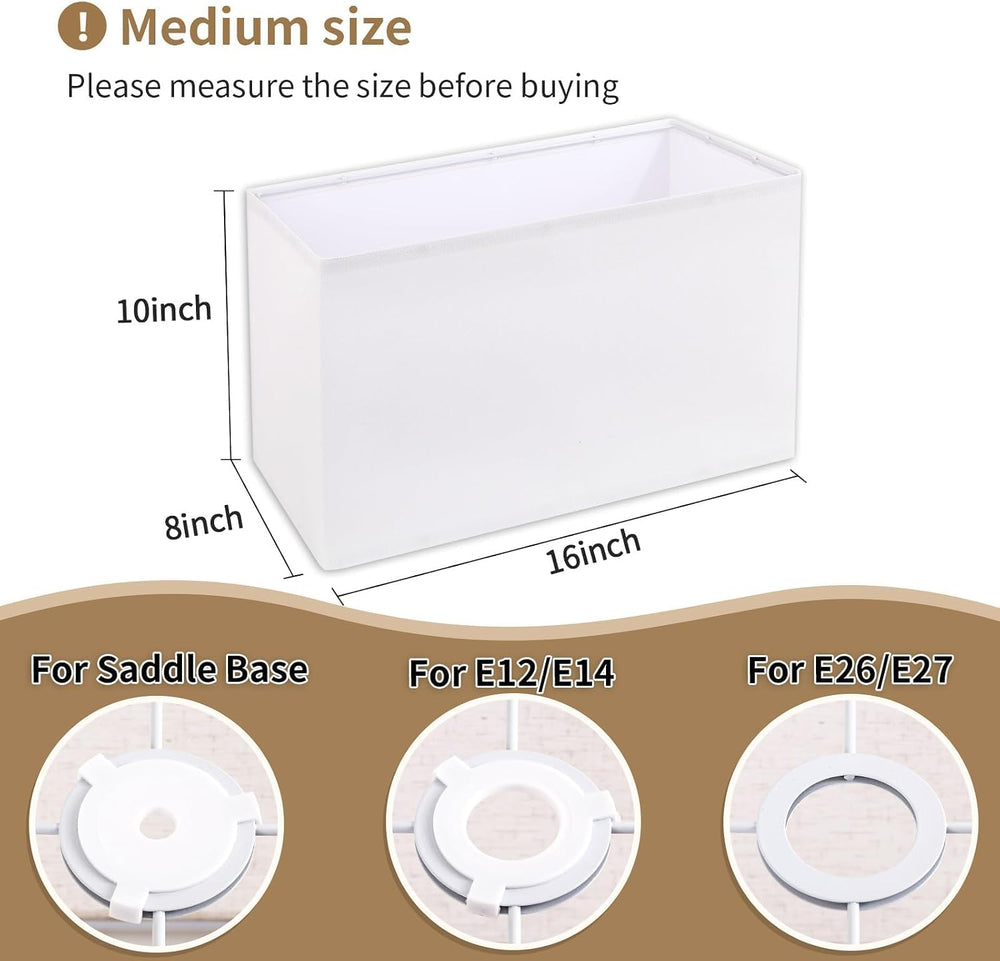 Rectangle Lamp Shades Set of 2, 16"x8"x10", Large White Linen