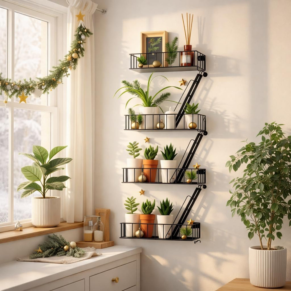 Fire Escape Shelf, 4 Tier Floating Ladder Shelf for Wall Decor & Storage