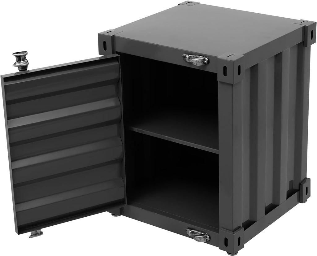 Side Table, Multifunctional Container Cabinet Style Side Table, Shipping Container Design Lockable Storage Cabinet, for Bedroom Living Room Office (Black)