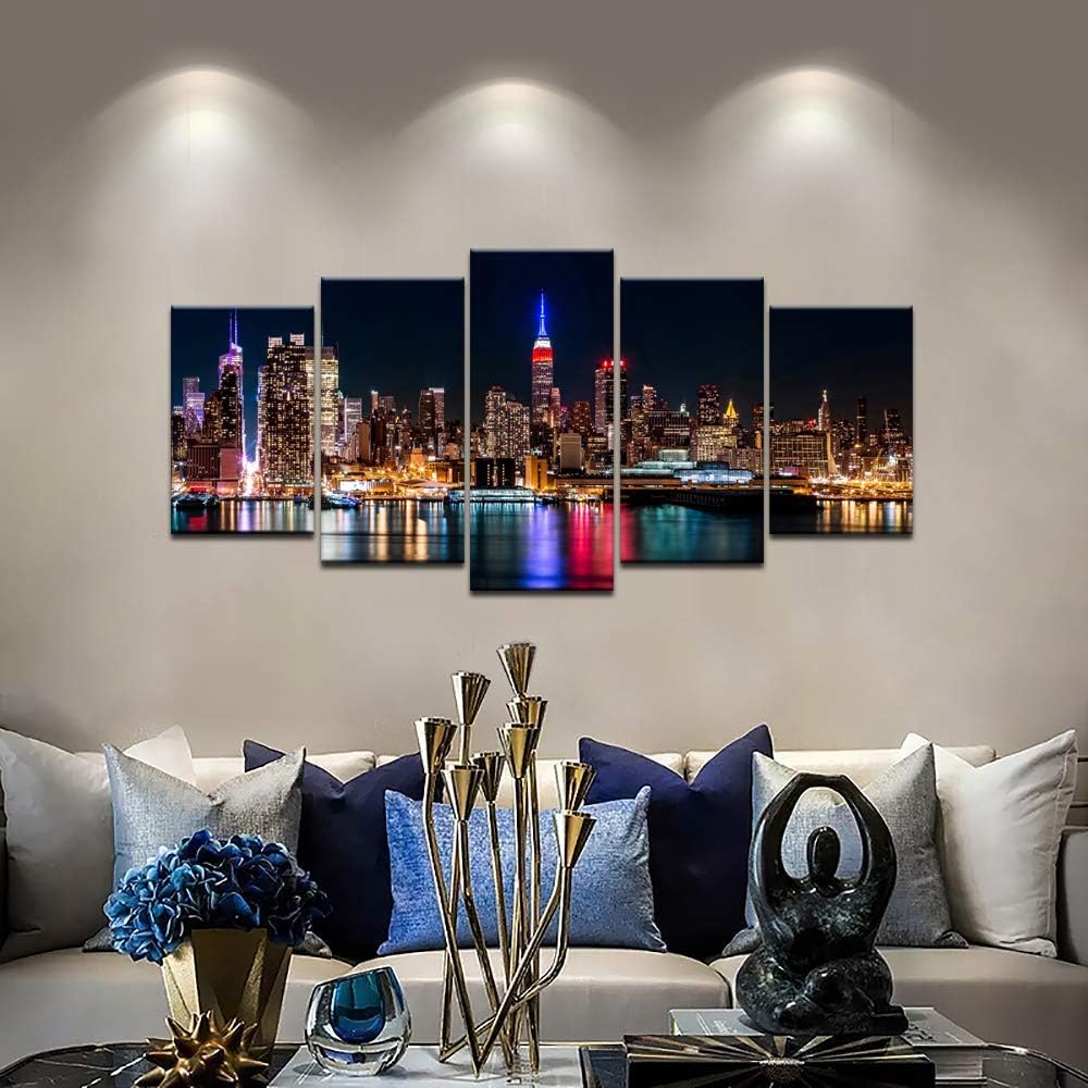 Biuteawal - New York City Canvas Wall Art Manhattan Skyline at Night Picture ...