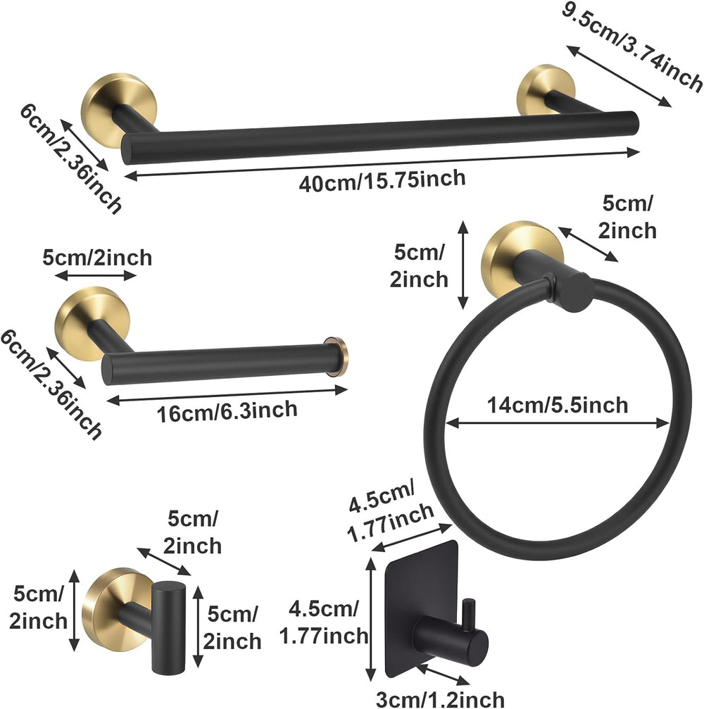 7 Pcs Bathroom Towel Holder Set, Towel Racks for Bathroom | Black and Gold Ba...