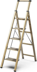 5 Step Ladder, Foldable 5 Step Stool, Gold