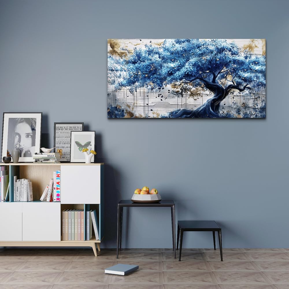 ERQINHUA Blue Tree Wall Paintings Canvas Wall Art For Living Room Large Wall ...