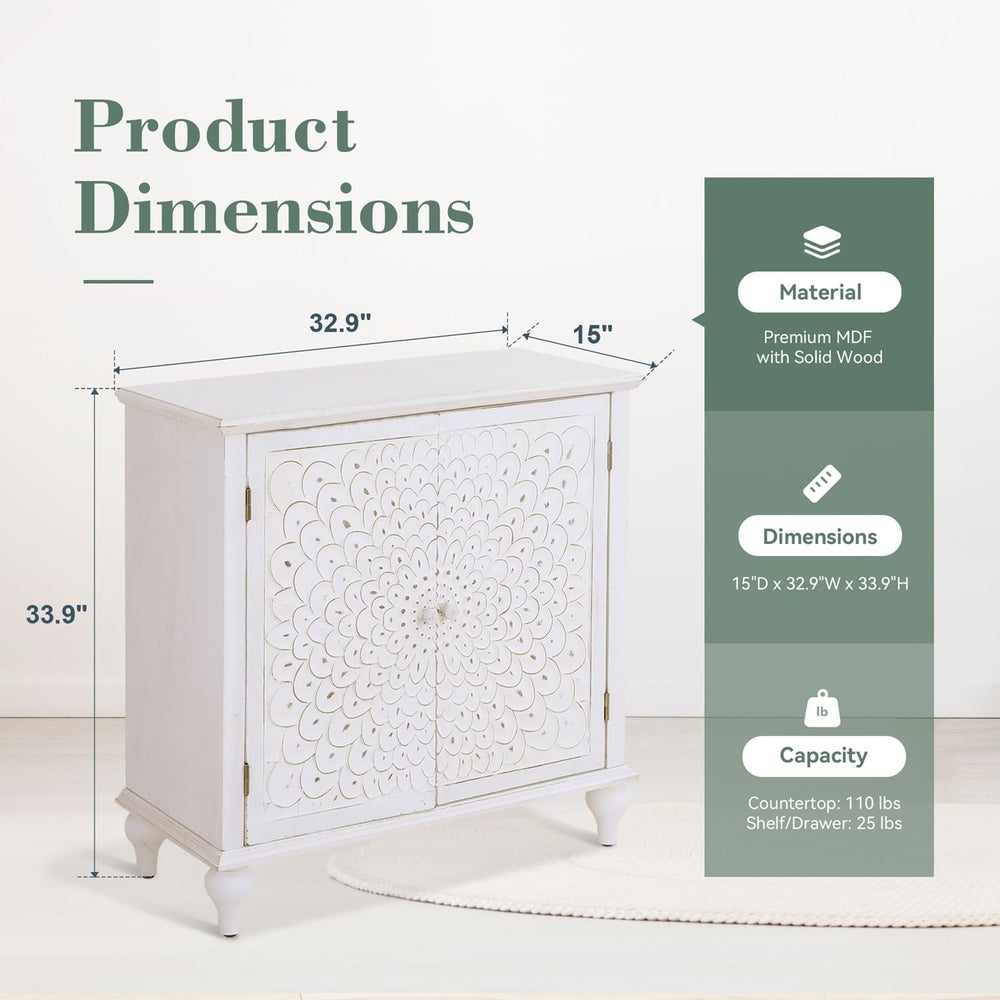 MFSTUDIO Accent Cabinet with Doors, Carved Entryway Cabinet with Storage