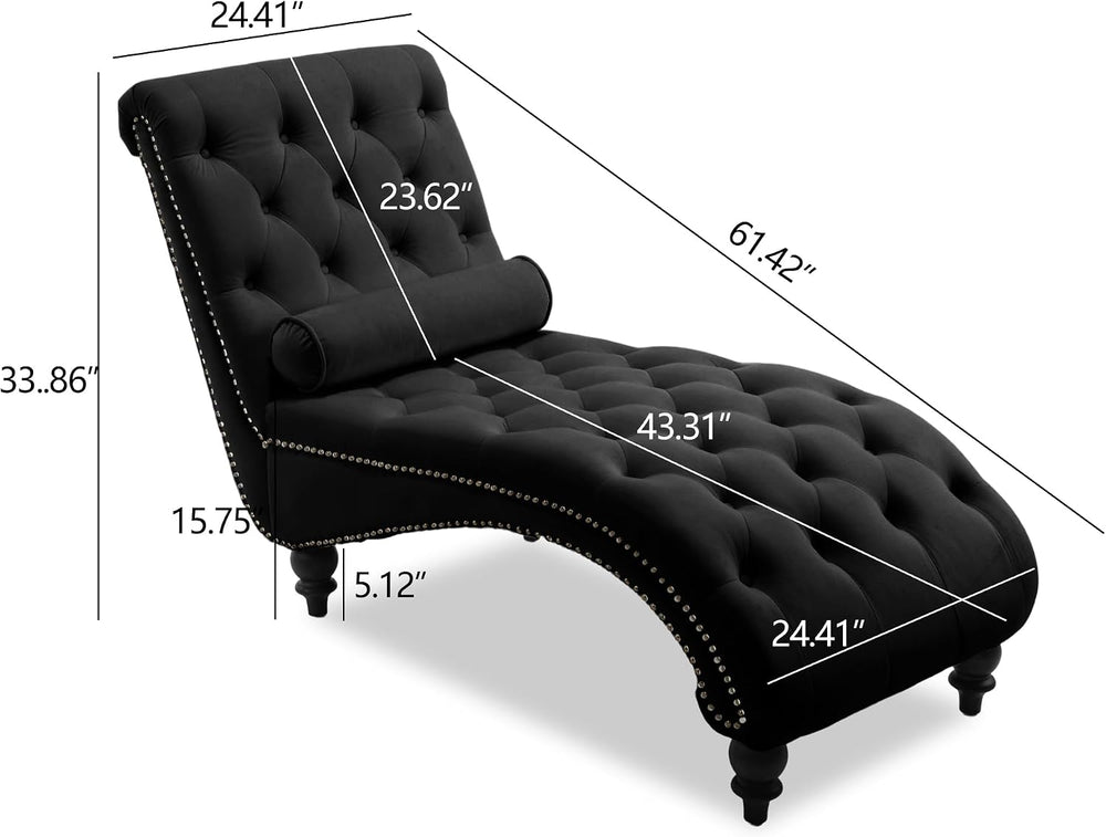 Modern Velvet Chaise Lounge Indoor with Nailhead Trim, Button-Tufted Armless ...