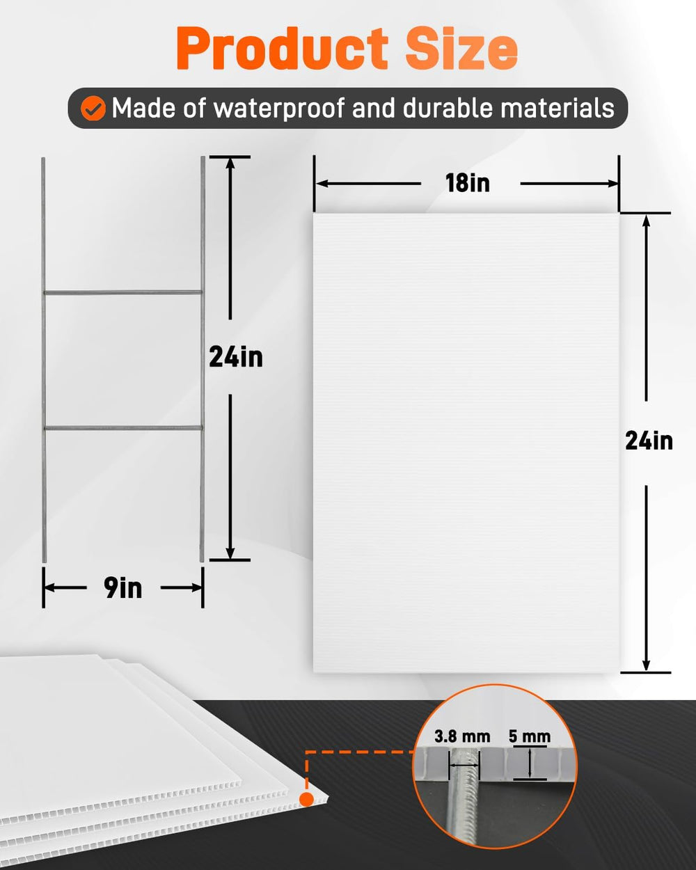 4 Pack Blank Yard Signs with Stakes, 24" x 18" 5mm Corrugated Plast...