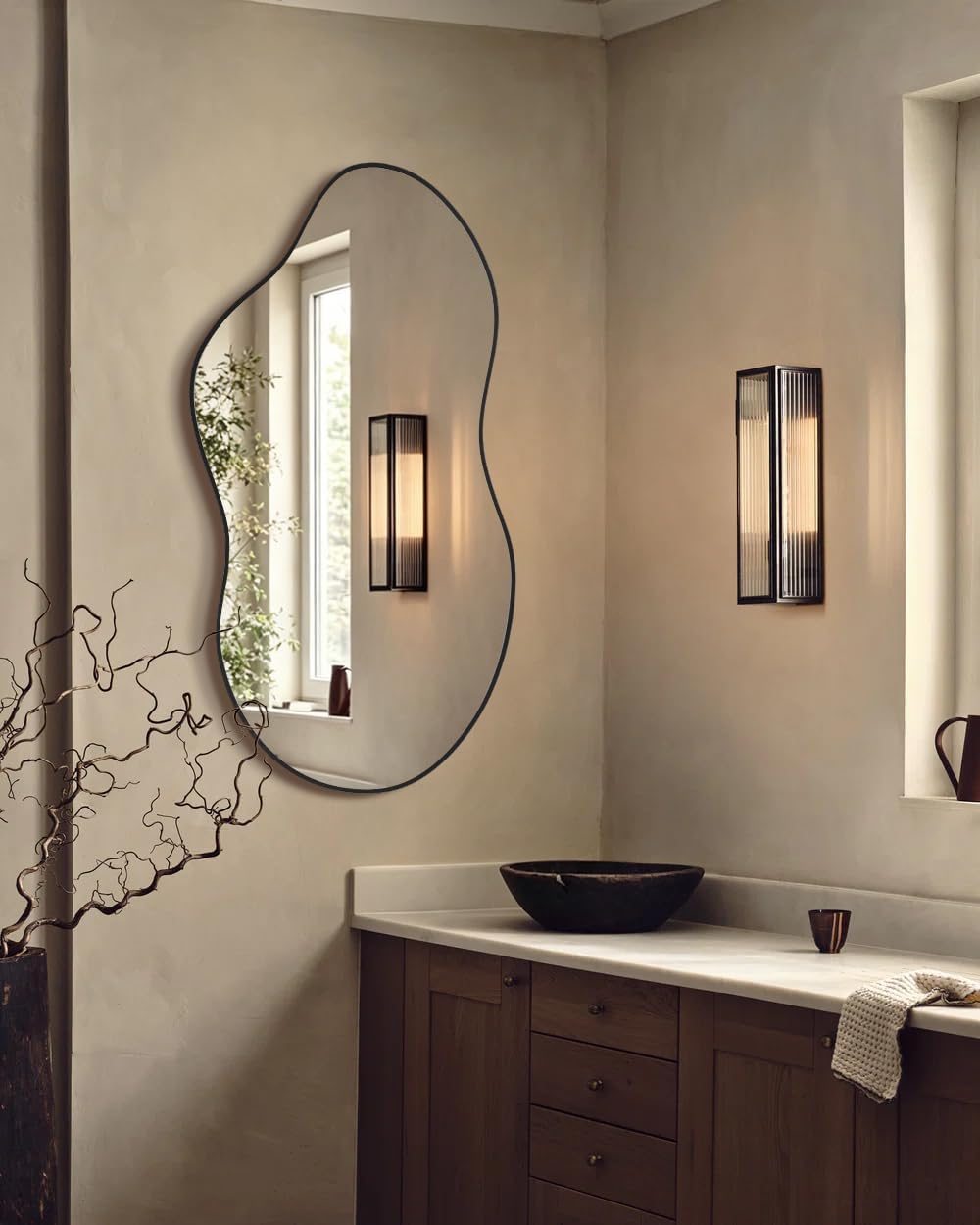 Irregular Asymmetrical Wall Mirror 26x48 Inches Decorative Tempered Glass