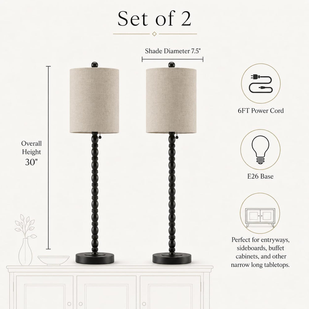 Buffet Lamps, Table Lamps Set of 2-30" H Tall with Sturdy Metal Bases &a...
