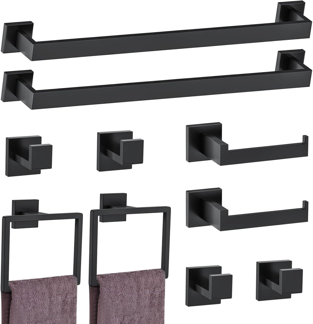 10-Piece Matte Black Bathroom Hardware Accessories Set Black Towel Bar Set To...