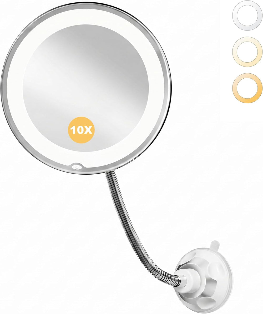 10x Makeup Mirror with Lights, Magnifying Mirror 3 Light Modes Silver