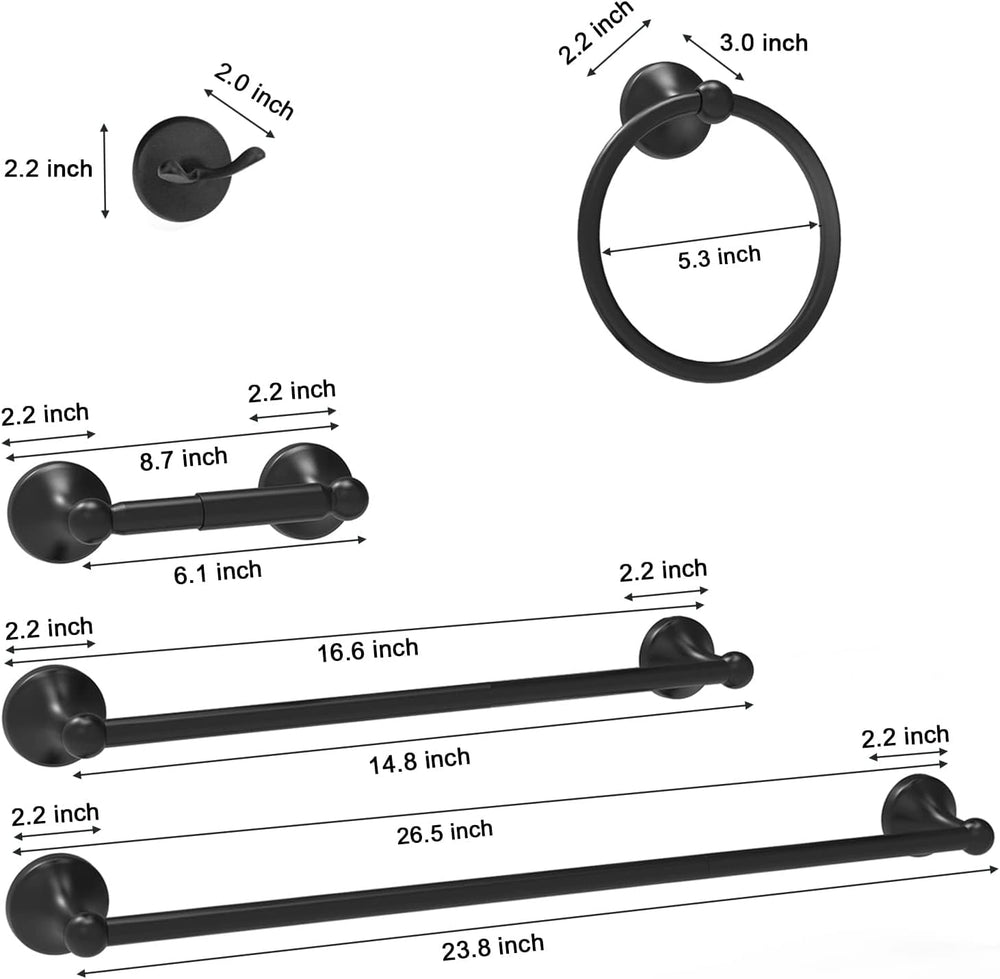 Newfun 8-Pieces 24 Inch Matte Black Bathroom Hardware Set