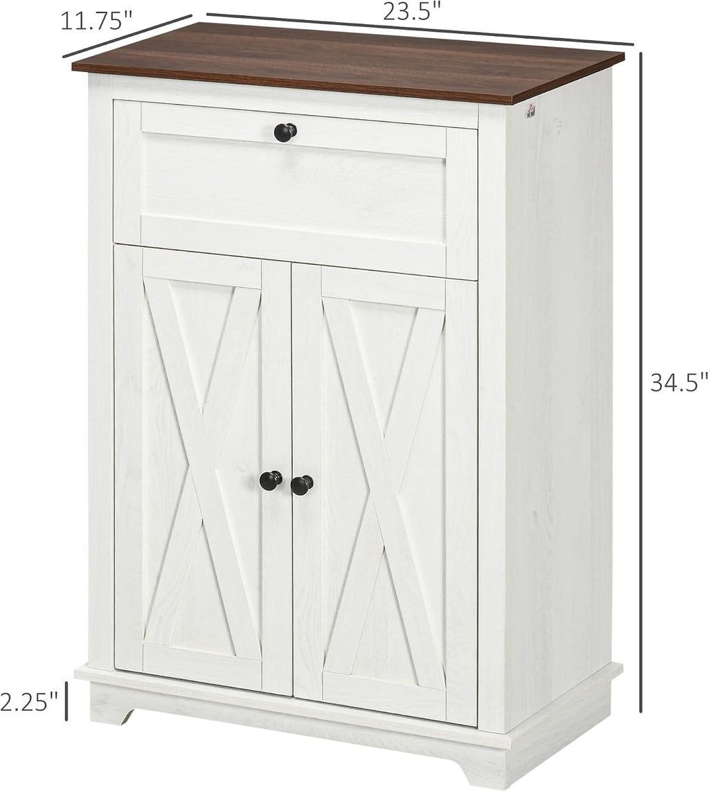 HOMCOM Farmhouse Barn Door Accent Cabinet with Double Doors White