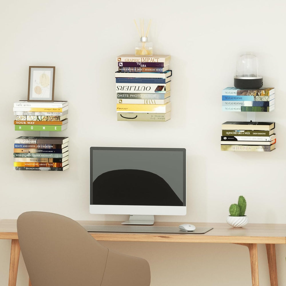 Mefirt Invisible Floating Bookshelves for Wall, 6 Tier Vertical Spine Book To...
