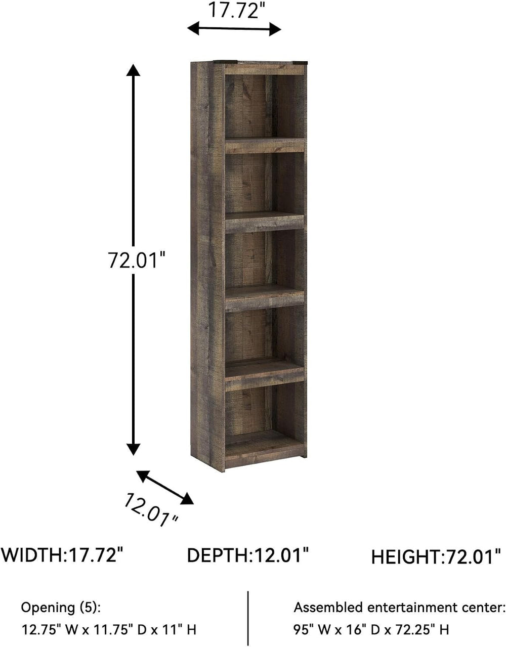 Signature Design by Ashley Trinell Media Pier, 72-Inch Rustic Bookcase