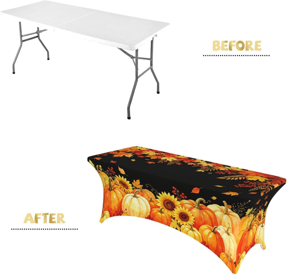 Fall Tablecloth Pumpkin Rectangle Spandex Tablecloth 6FT, Autumn Fall Decor