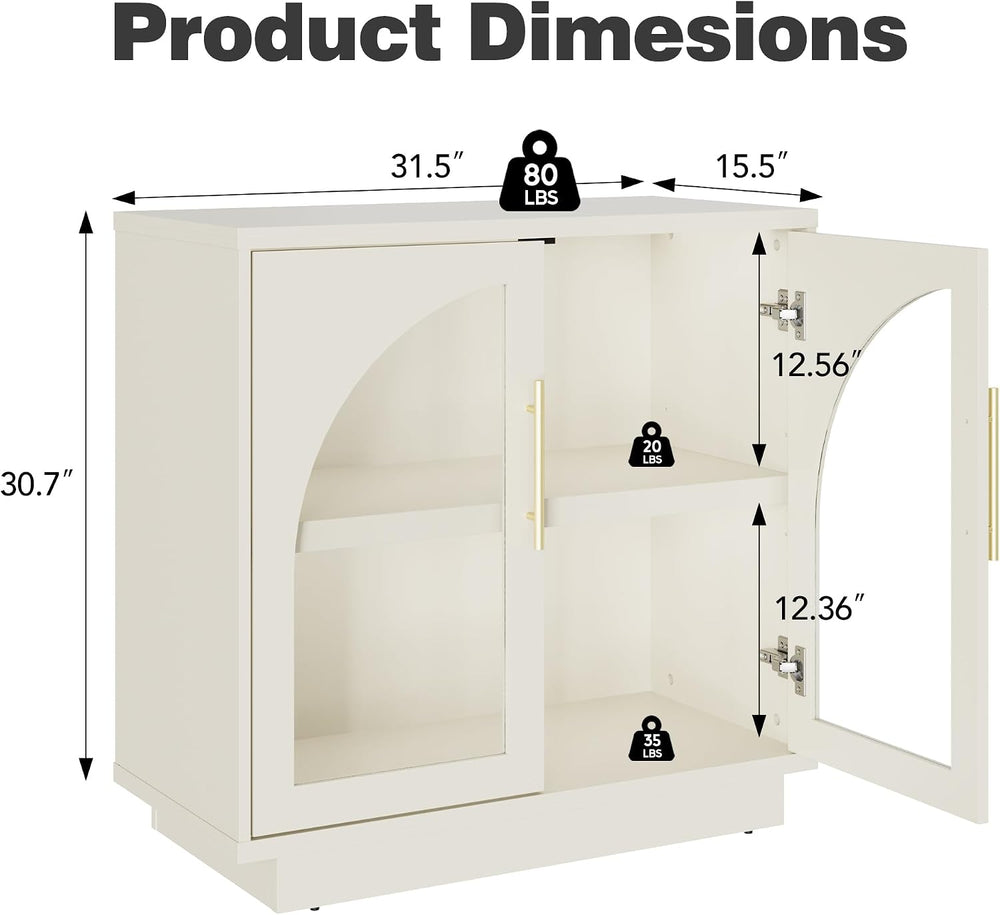 31.5" Accent Arched Glass Doors Sideboard cabinet 1-Piece, Beige(Not White)