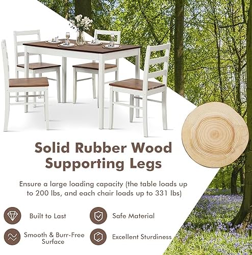 GIANTEX 5-Piece Dining Table Set for 4, 45" Rectangular Kitchen Table and Chairs Set with Solid Rubber Wood Legs, Space Saving Dinette Set for Small Space, Breakfast Nook, Restaurant (Rustic Brown)