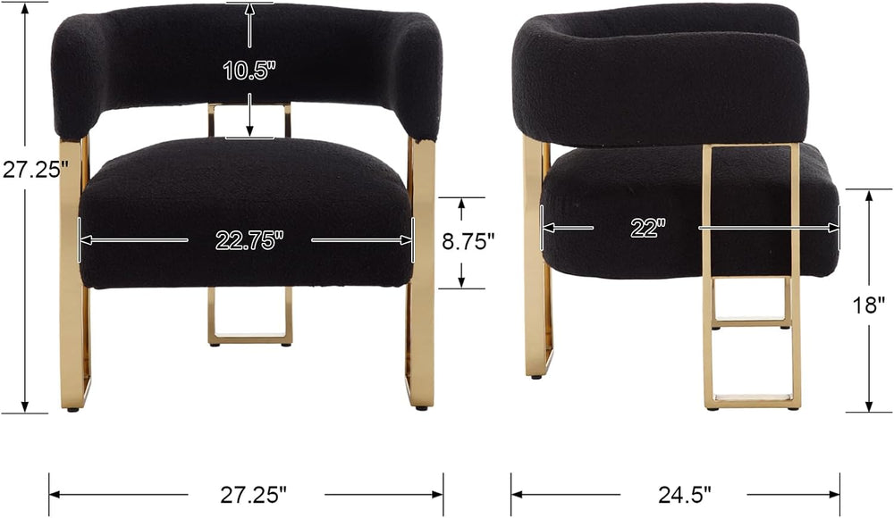 Barrel Accent Chair with Metal Frame Legs, Modern Boucle Fabric Living Room C...