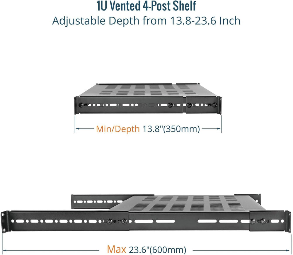 Tecmojo 1U 4-Post Vented Server Rack Mount Shelf,13.8in Deep with Adjustable ...