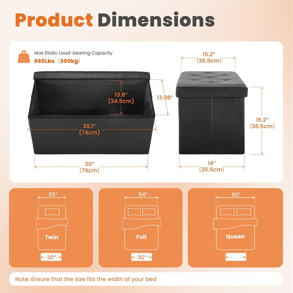 Sweetcrispy 30 Inch Foldable Storage Ottoman Bench, Ottoman with Storage