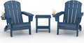 HDPE Folding Adirondack Chair Set of 2 with Side Table, Navy Blue