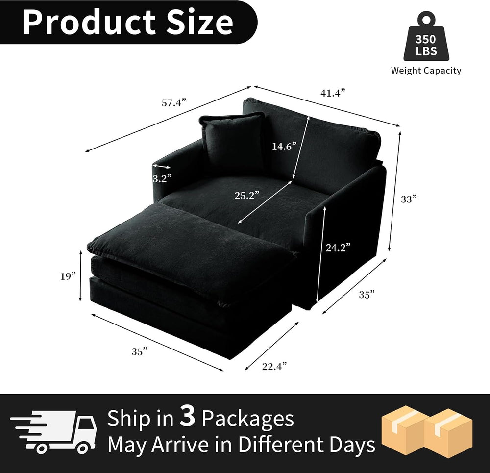 KIVENJAJA 41.4" Oversized Sofa Chair with Ottoman, Single Chaise, Black