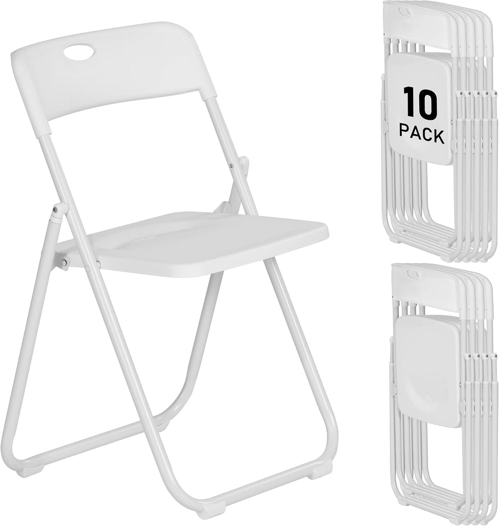 10 Pack White Plastic Folding Chairs, Portable Foldable Chair