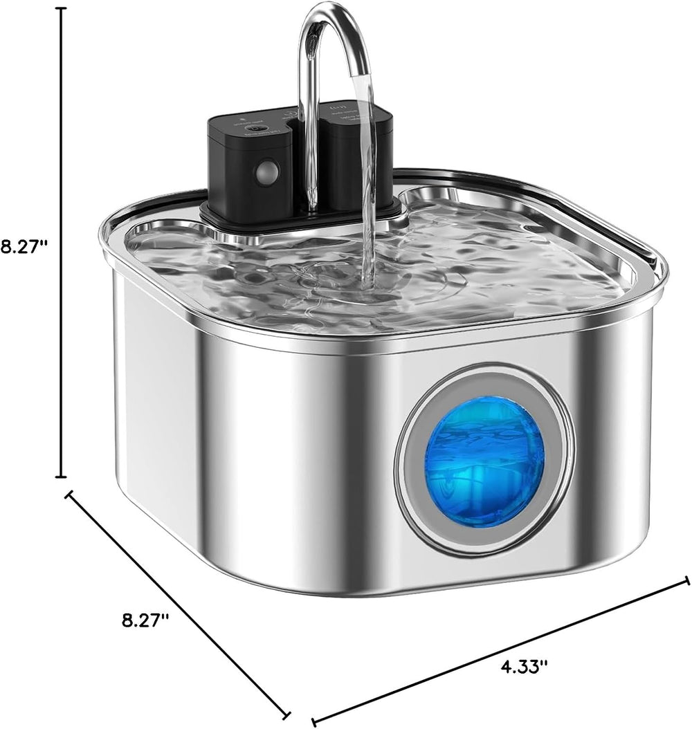 Cat Water Fountain Wireless,Stainless Steel-Rechargeable- Battery Operated Ca...