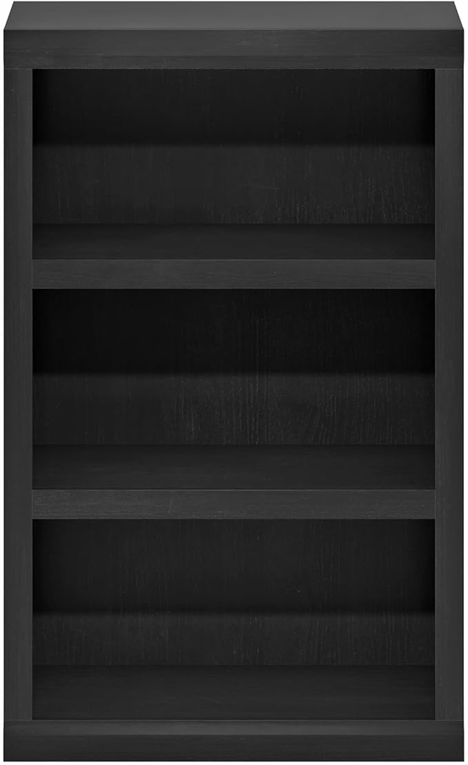 Furinno Rail 3-Tier Open Shelf Bookcase with Classic Style Edges, Blackwood