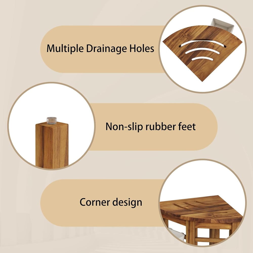 Kiasthome Teak Corner Shower Bench, Waterproof Bathroom Teak Shower Bench, St...