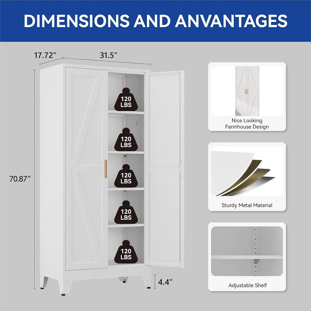 COFaR Metal Wardrobe Closet with Doors, 71'' Tall Steel Bedroom Armoi...