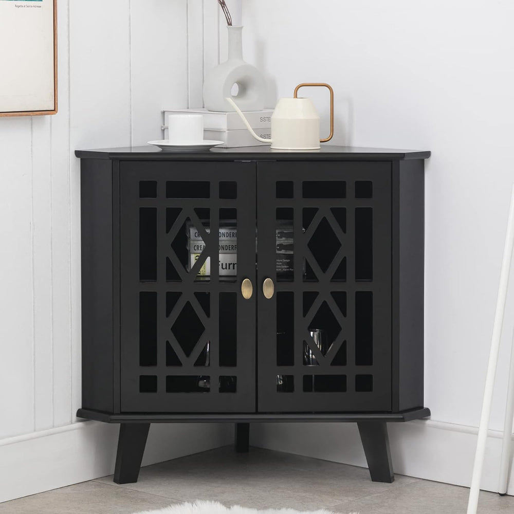 Corner Storage Cabinet with Doors, 32'' Corner Table for Small Space,...