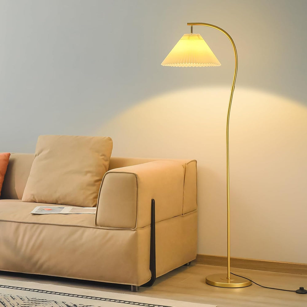 Unique Gold Arc Pleated Floor Lamp, 12W Bulb 3-Color Dimming
