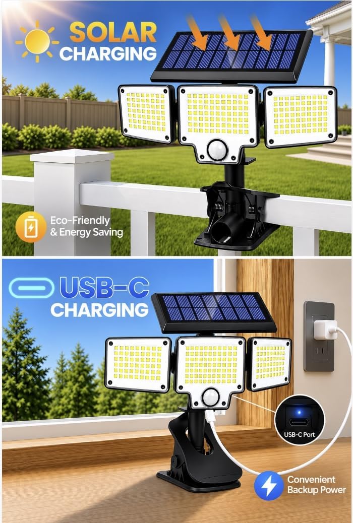 Clip on Solar Lights Outdoor,3000mAh Flood Lights with Motion Sensor,Remote