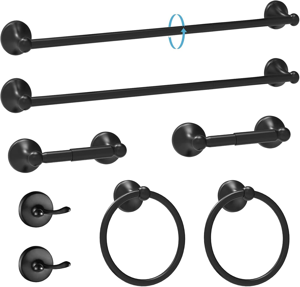 Newfun 8-Pieces 24 Inch Matte Black Bathroom Hardware Set