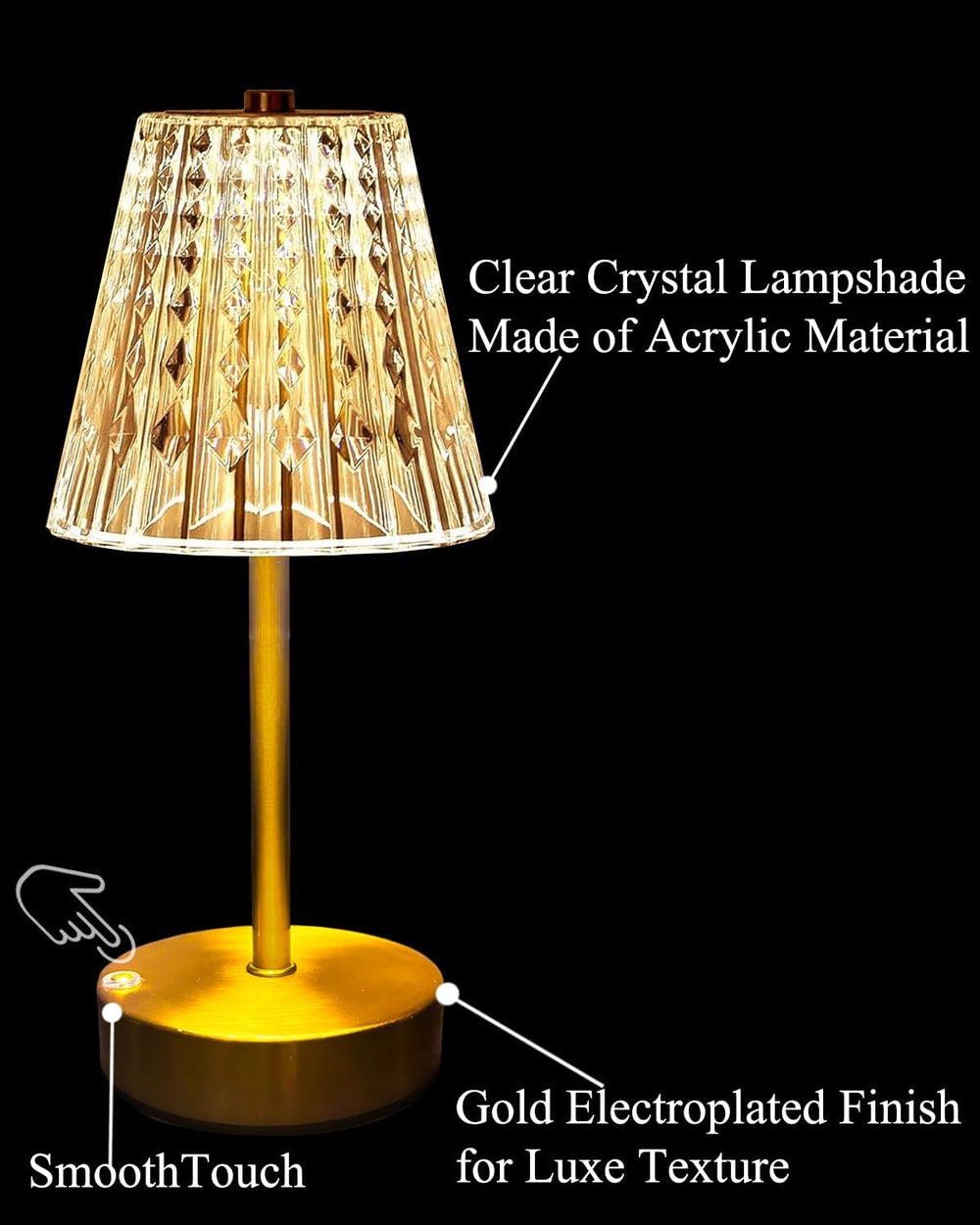 Set of 2 Rechargeable Table Lamps-Small Size Battery Powered Lamps-Cordless D...