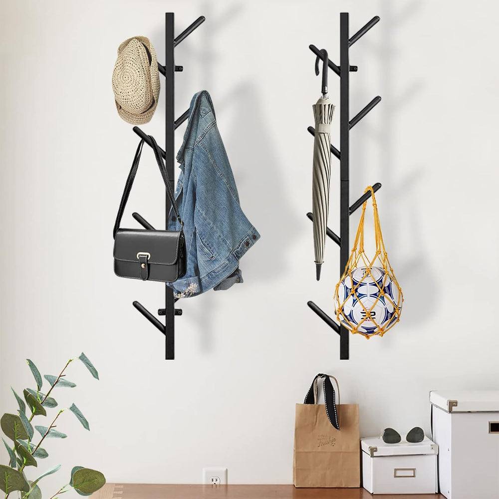 GAWAMAY Vertical Coat Rack Wall Mount Set of 2, Black Modern Metal Coat Hangi...