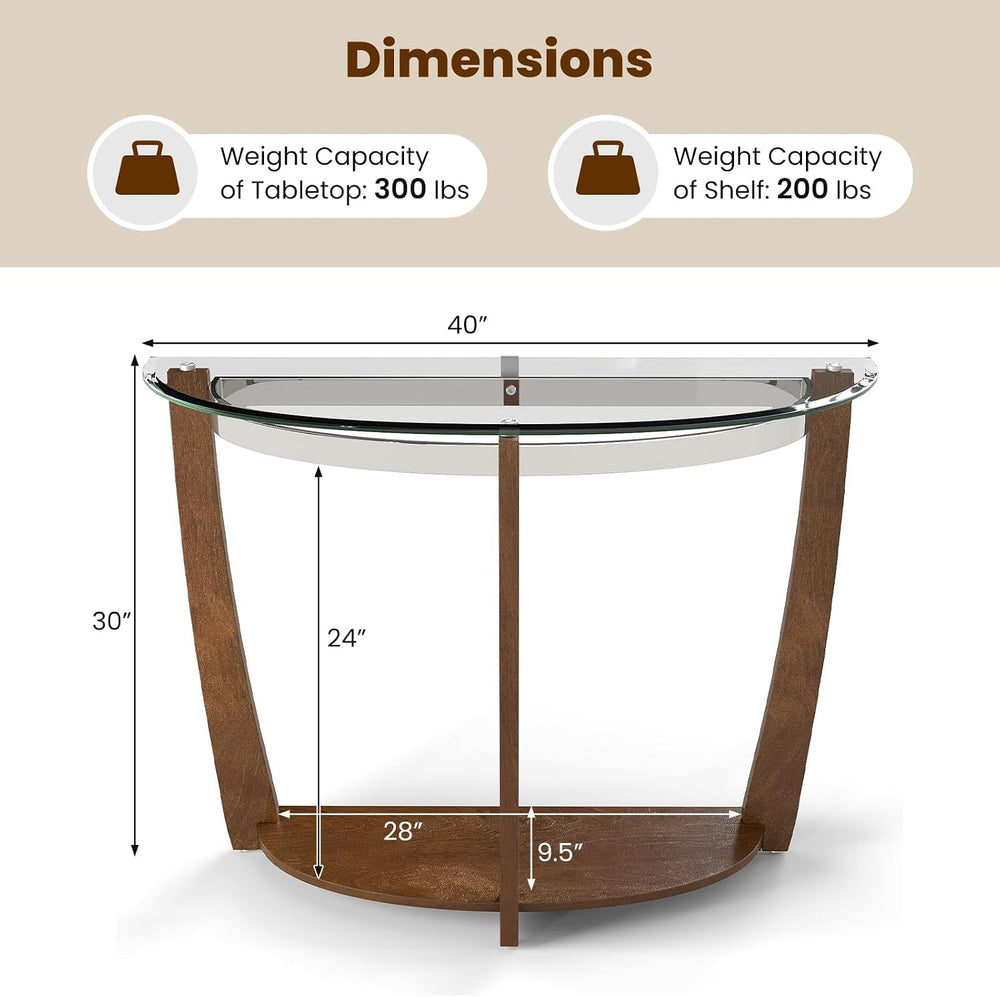 GIANTEX 2-Tier Glass Console Table, Half Moon Modern Entryway Table