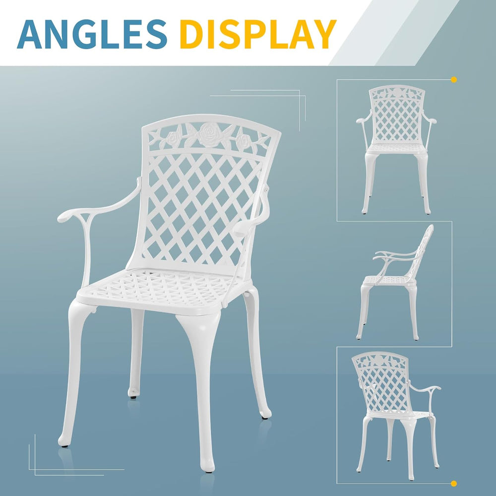 Outdoor White Cast Aluminum Arm Chair, Set of 2 Patio Dining Chairs, All-Weat...