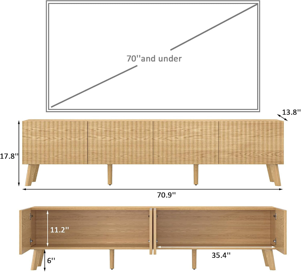 Fluted TV Stand and Coffee Table Set of 2, Rectangular, Natural