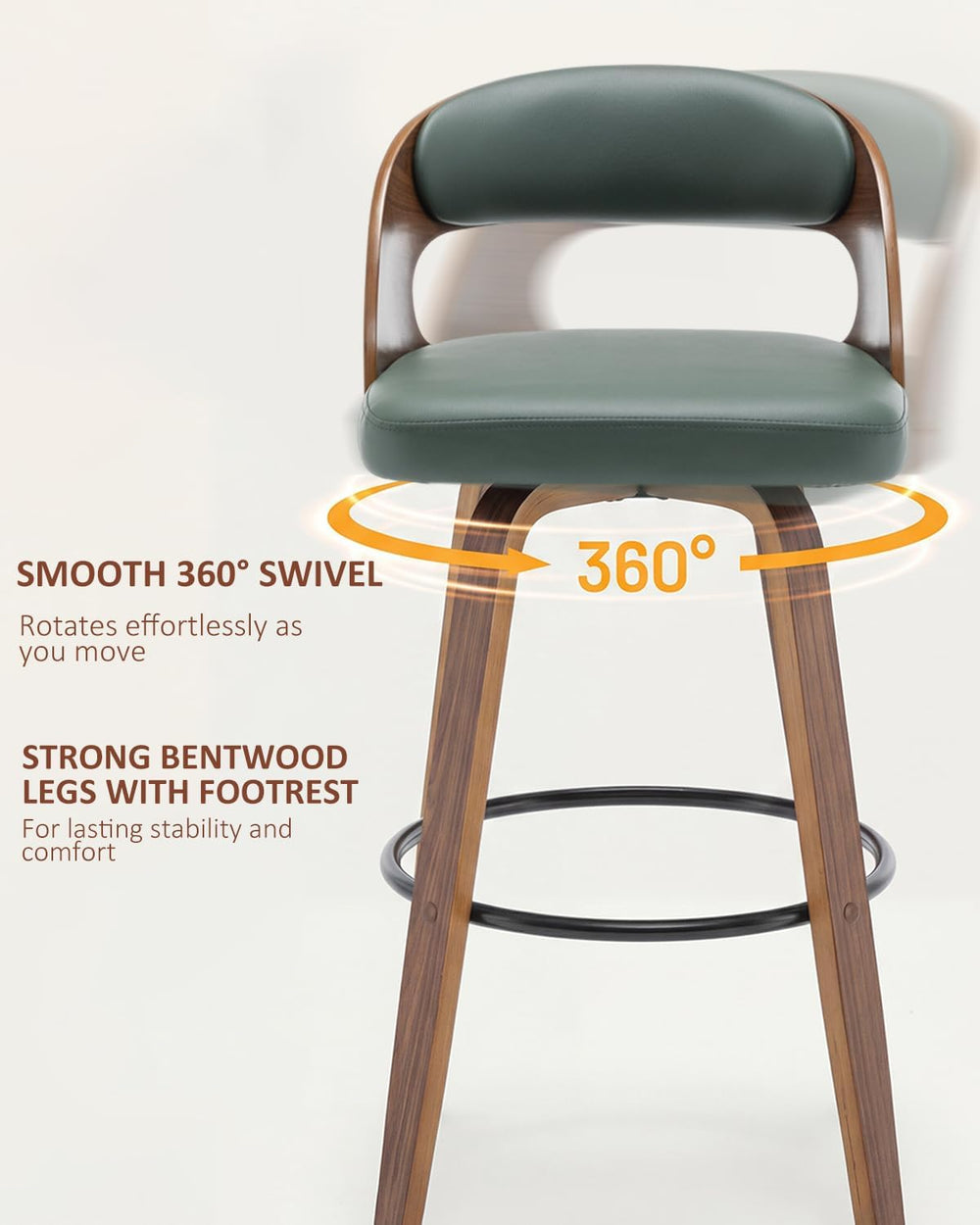 AQG Swivel Bar stools Set of 2 Bar Chairs 26" Counter Height Mid-Century...
