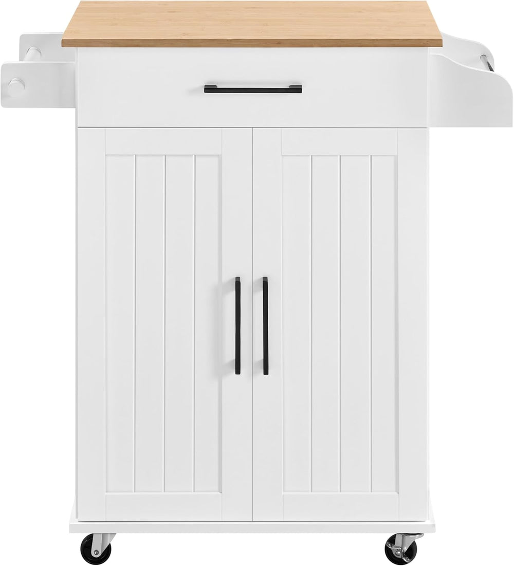 Topeakmart Rolling Kitchen Island Cart on Wheels with Storage Cabinet White