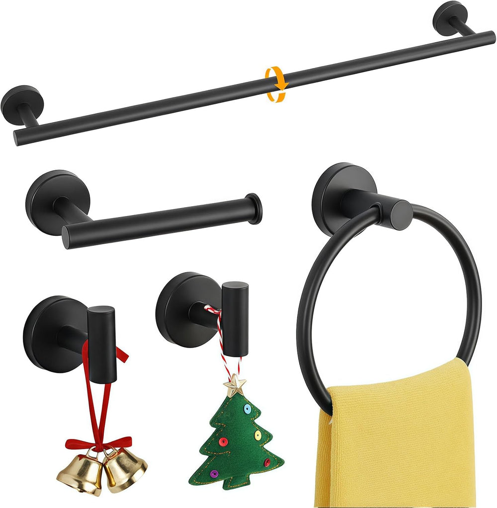 5-Piece Matte Black Bathroom Hardware Set, Towel Racks Set for Bathroom SUS30...