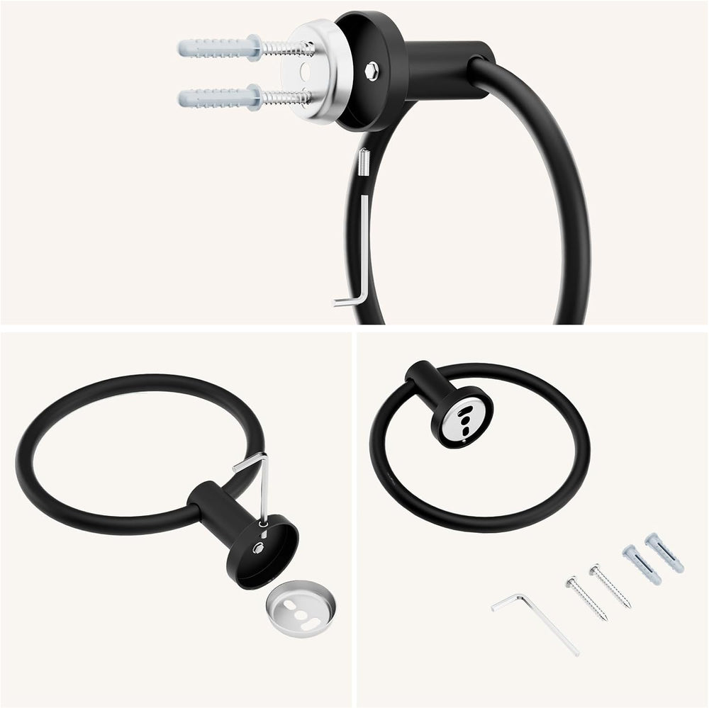 FORIOUS Towel Ring for Bathroom, SUS304 Stainless Steel, 2 Pack Matte Black