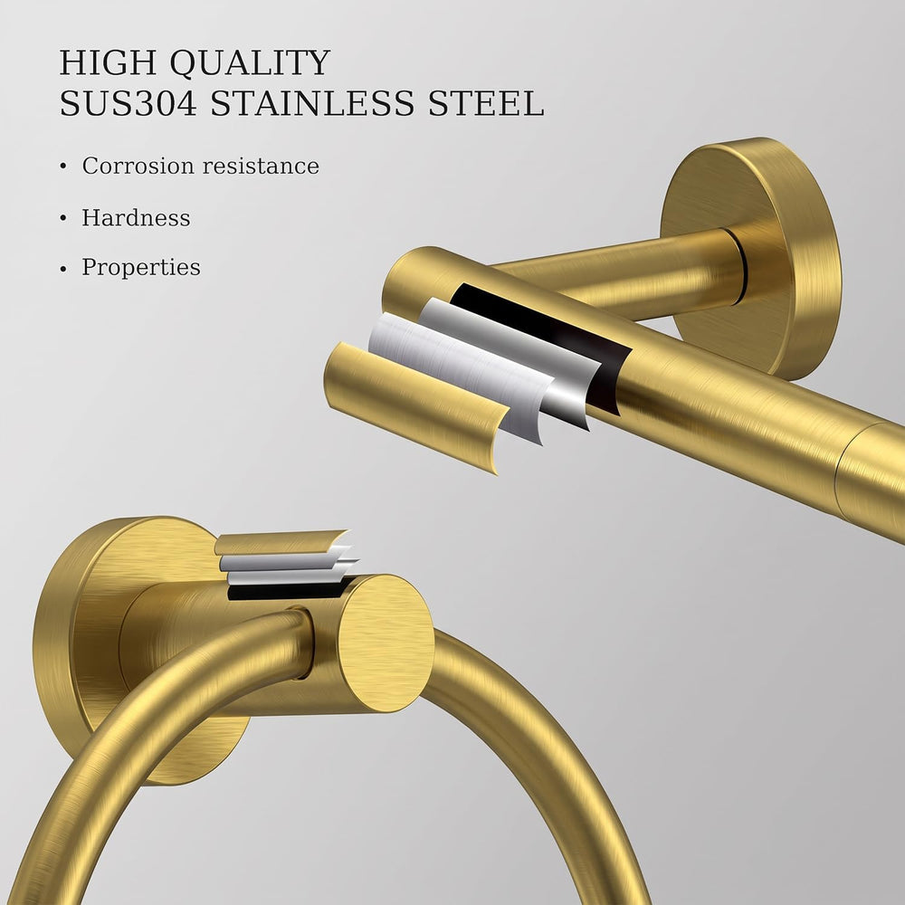 Brushed Gold Toilet Paper Holder & Towel Holder Bathroom Hardware Set