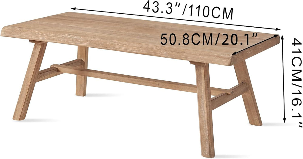 Wnutrees Farmhouse Solid Wood Coffee Table, 43" Rustic Rectangular