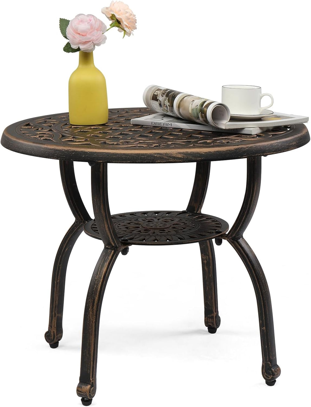 VINGLI 22" Cast Aluminum Outdoor Side Table, All Weather Patio SideTable...