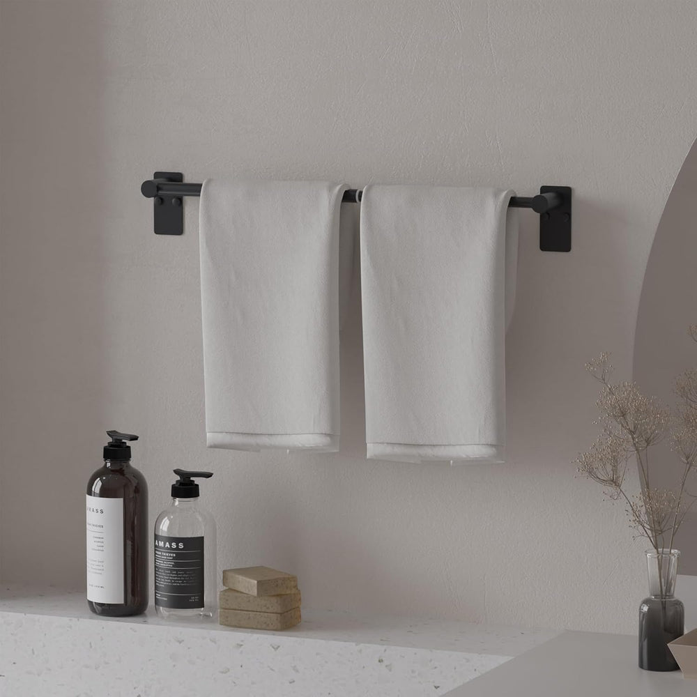 Towel Bar, Adhesive or Drill Wall Mount, Matte Black, 2 Pack