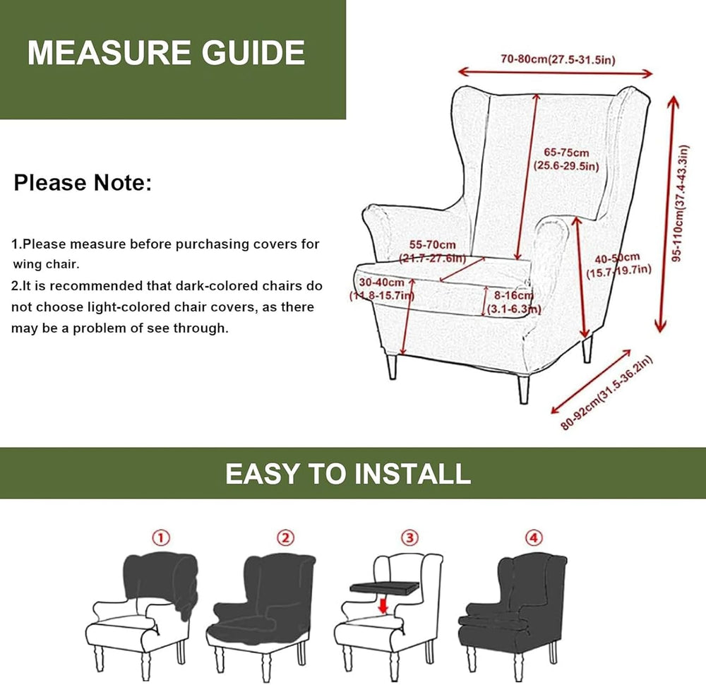 HAOYONG 2 Piece Wingback Chair Covers Stretch Wing Chair Slipcover Jacquard W...